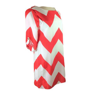 Everly Red & White Chevron Zig Zag Print Pullover Shift Dress Sz S